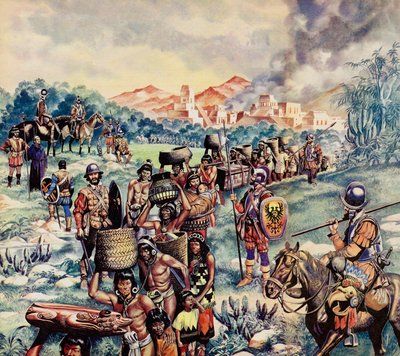 La conquête espagnole du Mexique (lithographie couleur) - Ron Embleton
