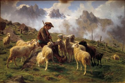 Un berger alpin donnant du sel à ses moutons - Rosa Bonheur