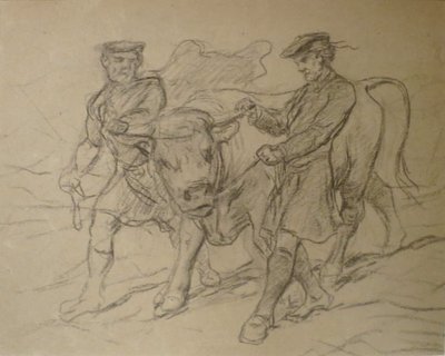 Deux hommes avec un taureau par Rosa Bonheur, craie noire, Columbus Museum of Art - Rosa Bonheur