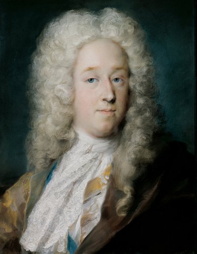 Un gentilhomme en manteau à motifs dorés et cape violet-brun - Rosalba Carriera