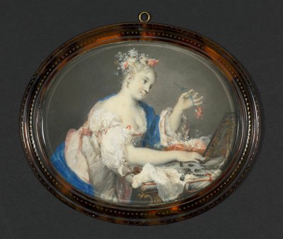 Une Femme Mettant des Fleurs dans Ses Cheveux, c. 1710 - Rosalba Carriera
