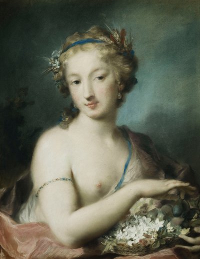 Flore, demi-longueur, tenant des prunes - Rosalba Giovanna Carriera