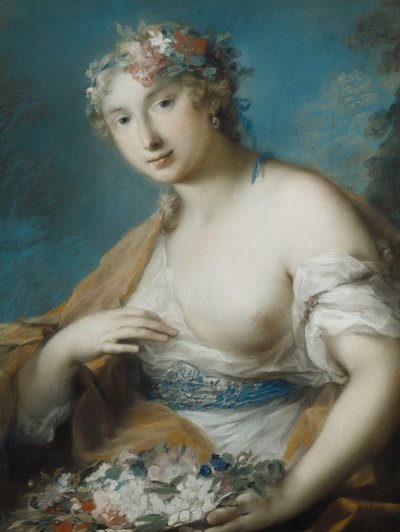 Flore, mi-longueur, tenant un panier de fleurs - Rosalba Giovanna Carriera