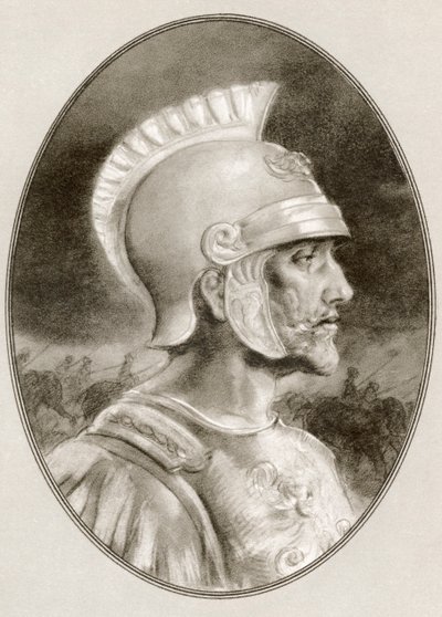 Ashoka, mort en 232 av. J.-C., alias Ashoka le Grand. Empereur indien de la dynastie Maurya. Illustration de Gordon Ross, artiste et illustrateur américain (1873-1946), de Living Biographies of Famous Rulers - Ross Gordon