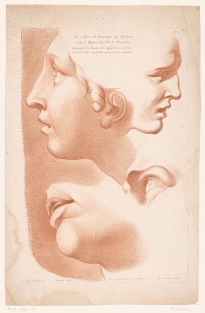 Page de titre avec deux visages de femmes, bouche et œil - Louis François Roubillac
