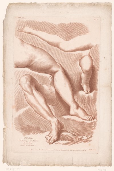Titelprent met vier benen in verschillende houdingen, Principes van het tekenen naar de natuur, deel acht (série) - Louis François Roubillac
