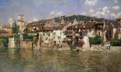 Adige à Vérone, par Rubens Santoro (1859-1942), huile sur toile - Rubens Santoro