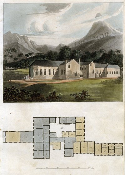 Vue et plan de la maison Longwood, Sainte-Hélène : la résidence de Napoléon Bonaparte - Rudolph Ackermann