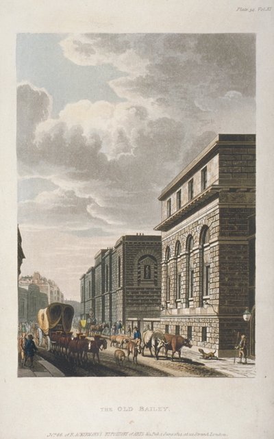 Vue de Old Bailey, regardant vers le nord, City de Londres - Rudolph Ackermann