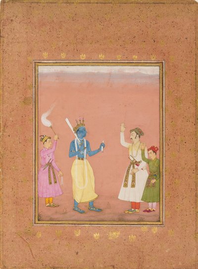 Un héros accueilli par des princes, illustrant le mode musical Kanada Ragini, vers 1680 - Ruknuddin