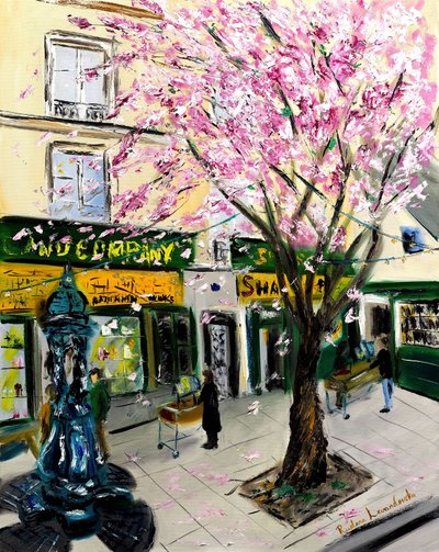 Fleurs de cerisier chez Shakespeare and Co Paris - avec embellissement doré - Ruslana Levandovska