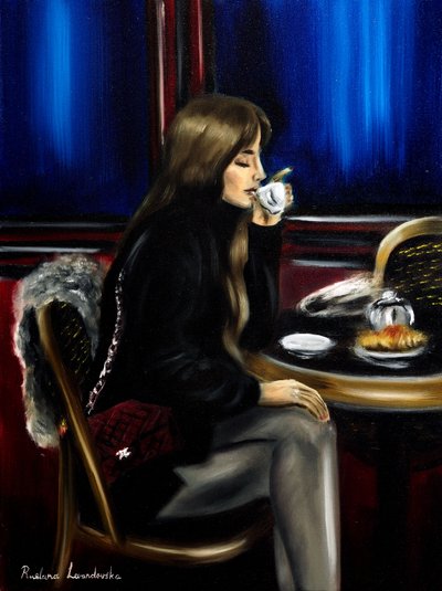 Femme au café de Paris II, 2024 (huile sur toile) - Ruslana Levandovska