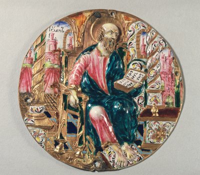 Plaque dorée et émaillée montrant Saint Jean l