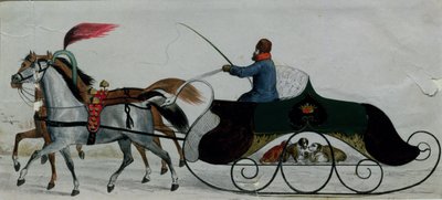 Traîneau tiré par des chevaux (détail) - Russian School