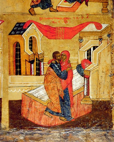 Icône représentant la rencontre à la Porte Dorée, vers 1550 (détail) - Russian School