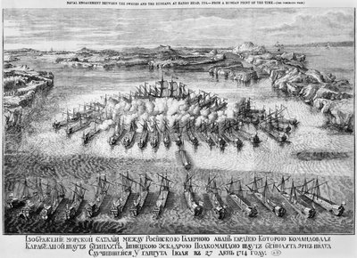 Bataille navale entre les Suédois et les Russes à Hango Head, 1714 - Russian School