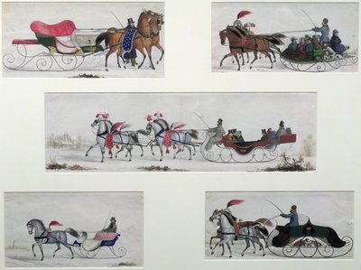 Traîneaux tirés par des chevaux russes - Russian School