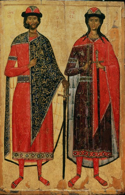 Saint Boris et Saint Gleb, icône russe, École de Moscou, 14ème siècle - Russian School