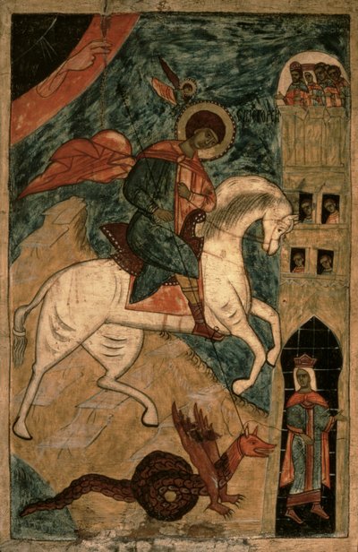 Saint Georges et le dragon, icône russe de Vologda, 15ème siècle - Russian School