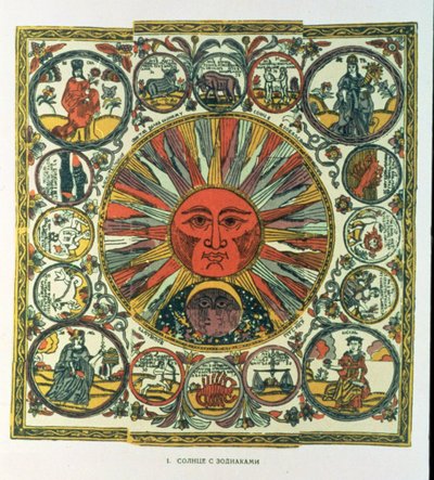 Le soleil et le zodiaque, russe, fin du XVIIIe siècle - Russian School