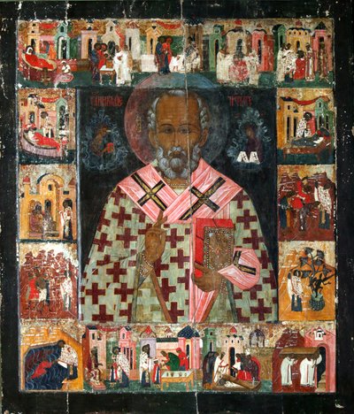 Saint Nicolas avec des scènes de sa vie - Russian icon.