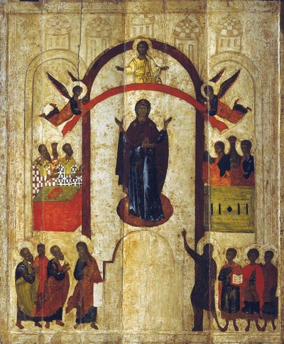 La Protection de la Mère de Dieu Pokrov, c. 1399 - Russian icon.