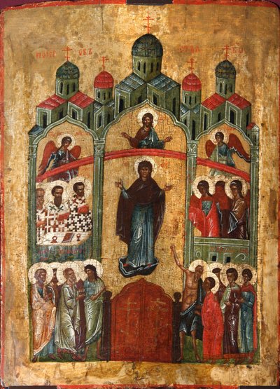 La Protection de la Mère de Dieu Pokrov, début du XVe siècle - Russian icon.