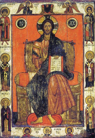 Le Sauveur en trône avec des saints choisis, fin du 13ème - début du 14ème siècle - Russian icon.