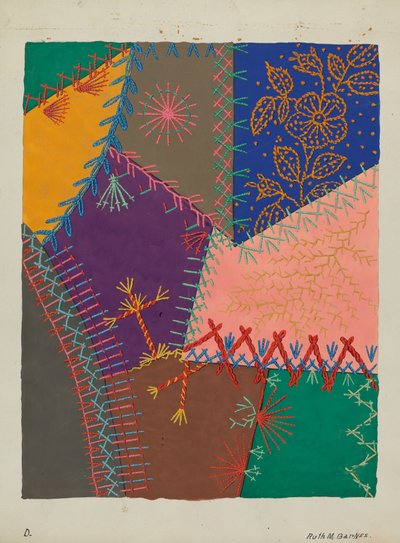 Détail de courtepointe folle, vers 1940 - Ruth M Barnes