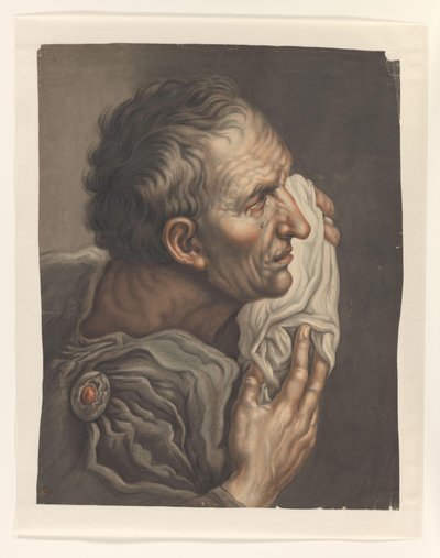 Homme pleurant avec un tissu, vers la droite - S.A. van der Heim