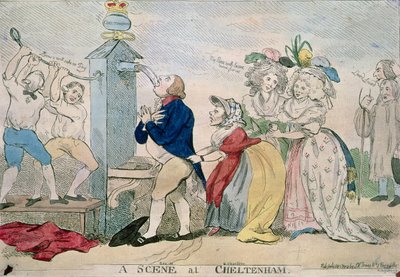 Une scène à Cheltenham. Caricature satirique, pub. 1788 - S.W. Fores