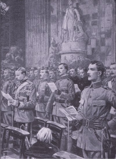 Volontaires impériaux de la ville à St Pauls, illustration de Après Pretoria : La guerre de guérilla, 1902 - S. Begg