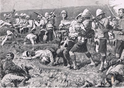 Majuba Hill, 27 février 1881 (1ère guerre des Boers), illustration de British Battles on Land and Sea, 1915 - S. Begg