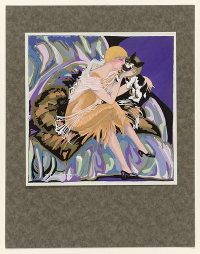 Femmes Modernes, 1926 : Femme assise avec un chat - S Chompré
