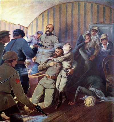 Exécution du tsar Nicolas II (1868-1918) et de sa famille à Iekaterinbourg, le 17 juillet 1918, de Histoire des Soviets par H. de Weindel, 1923-24 - S. Sarmat