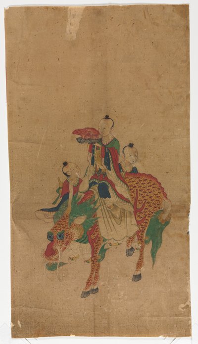 Immortel taoïste sur un Kilin et deux assistants, fin des années 1800 - Sa Lin Pun