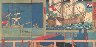 Boutique de curiosités à Yokohama, 3e mois, 1860 - Sadahide Utagawa