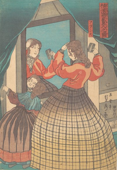 Femme et fille françaises, de la série Marchands étrangers à Yokohama - Sadahide Utagawa