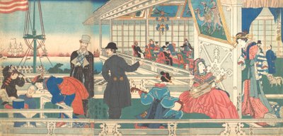 Maison des marchands étrangers à Yokohama, 9e mois, 1861 - Sadahide Utagawa