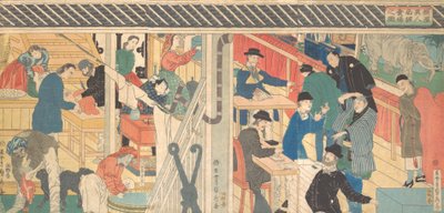 Salle de vente au bâtiment du commerce extérieur à Yokohama, 1861 - Sadahide Utagawa
