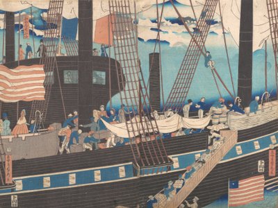 Commerce de Yokohama : Occidentaux chargeant des marchandises - Sadahide Utagawa