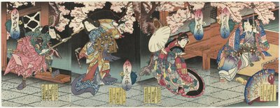 Quatre acteurs sous des fleurs de cerisier - Sadanobu (I) , Hasegawa