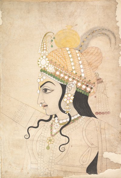 Tête de Krishna : dessin pour une fresque du Raslila, vers 1800 - Sahib Ram