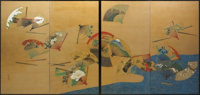 Éventails et ruisseau - Sakai Hoitsu