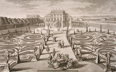Maison et jardin autrichiens, gravé par Johann August Corvinus, publié vers 1730-40 - Salomon (after) Kleiner