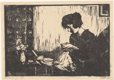 Femme cousant - Salomon Garf (signed by artist)
