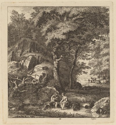 Un berger et une jeune femme avec leurs pieds dans un ruisseau - Salomon Gessner