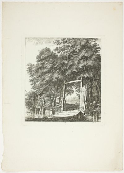 Pêche à la fenêtre, troisième planche de Paysages Dédiés à M. Warelet - Salomon Gessner