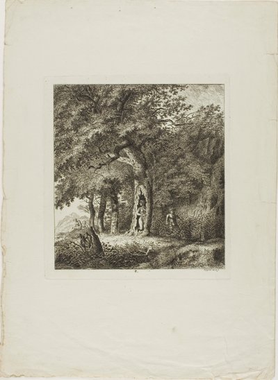 Nymphe se cachant dans un arbre, planche huit des Paysages Dédiés à M. Warelet - Salomon Gessner