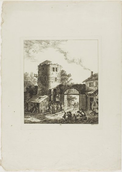 Procession à travers une porte rustique - Salomon Gessner